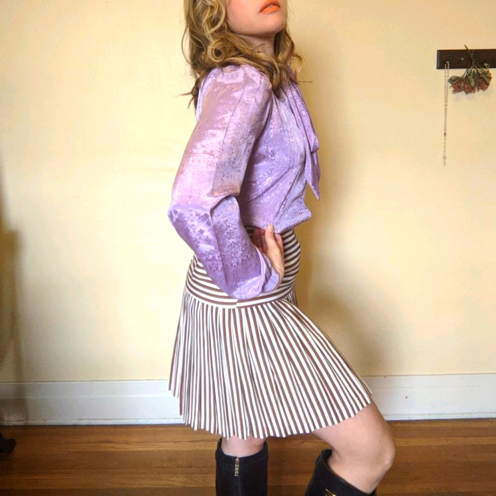 VTG Brown Striped Pleated Skirt - Picture 11 of 11